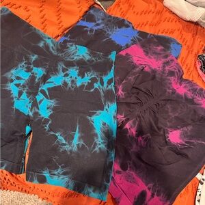 Women's Athletic Shorts - Blue and Pink Tie-Dye